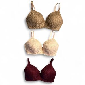 T.J.Maxx Lace Wire-Free Bra Trio - Tan, Cream, and Red